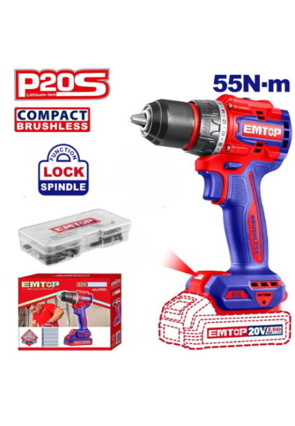 Perceuse/Visseuse à percusion sans fil – 20V 55Nm (SANS BATTERIE) EMTOP